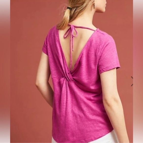ANTHROPOLOGIE x MAEVE FUCHSIA HORIZON LINEN BACK TWIST DRAPE TEE SIZE LARGE - Picture 3 of 14